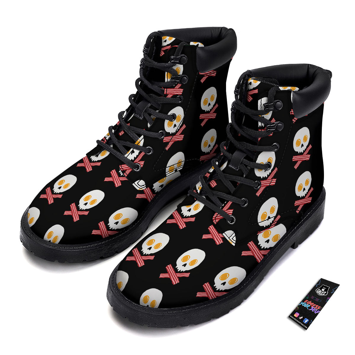 Bacon And Skull Fried Egg Print Pattern Boots-grizzshop