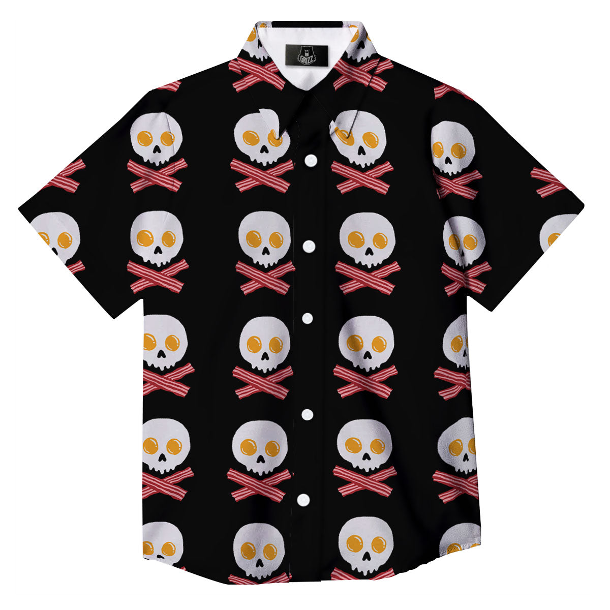 Bacon And Skull Fried Egg Print Pattern Button Up Shirt-grizzshop