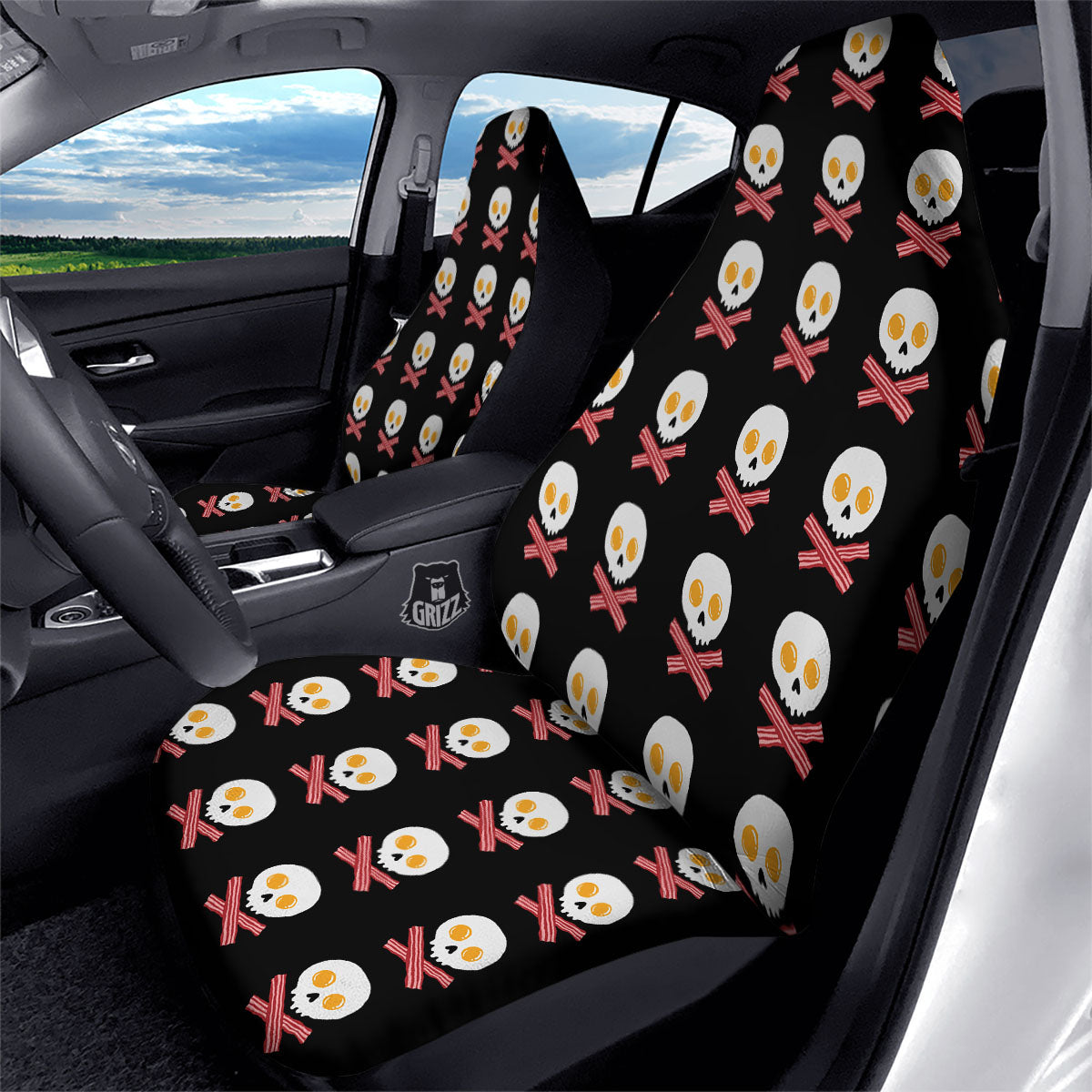 Bacon And Skull Fried Egg Print Pattern Car Seat Covers-grizzshop