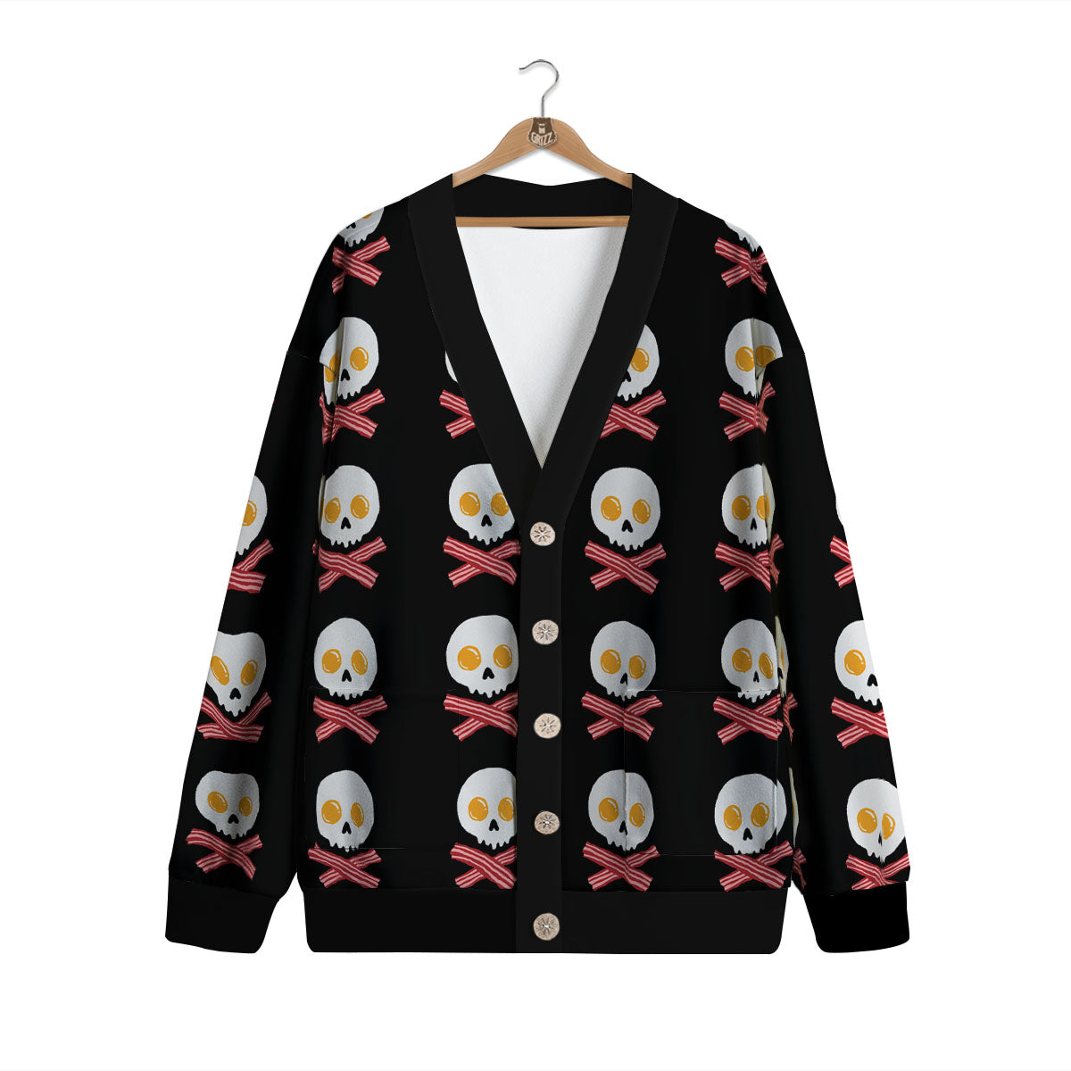 Bacon And Skull Fried Egg Print Pattern Cardigan-grizzshop