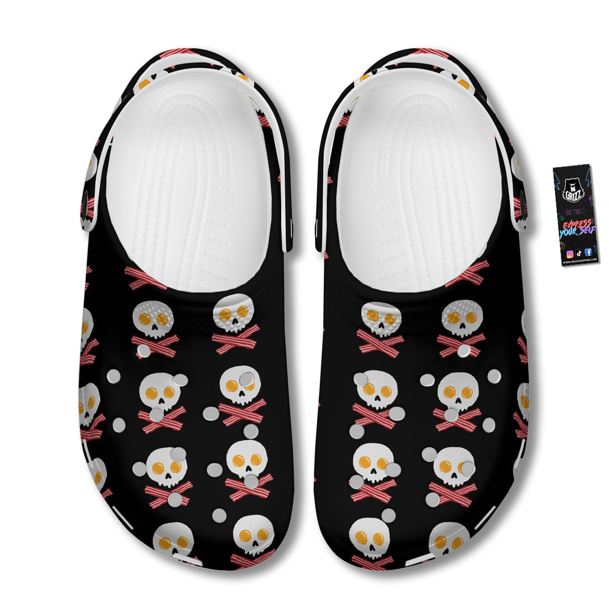 Bacon And Skull Fried Egg Print Pattern Clog-grizzshop
