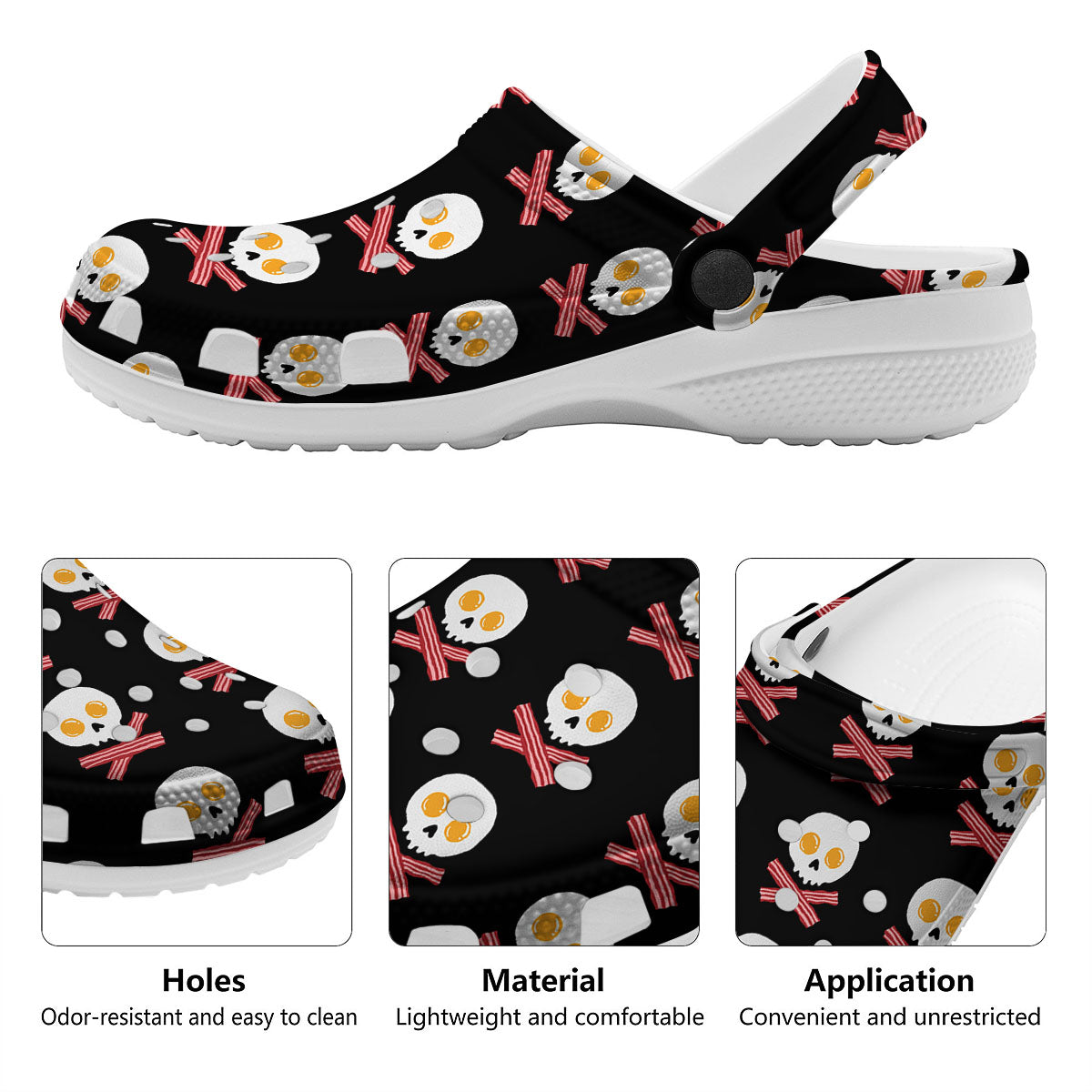 Bacon And Skull Fried Egg Print Pattern Clog-grizzshop
