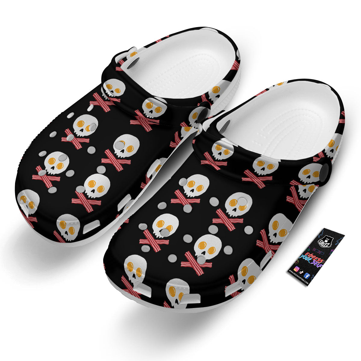 Bacon And Skull Fried Egg Print Pattern Clog-grizzshop