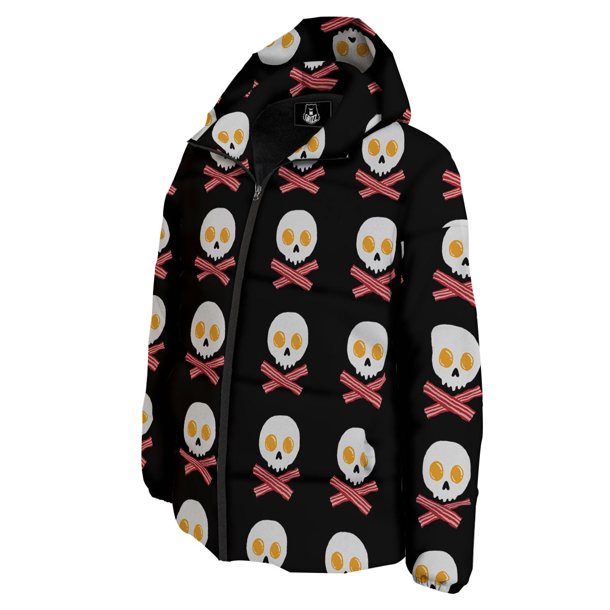 Bacon And Skull Fried Egg Print Pattern Down Jacket-grizzshop