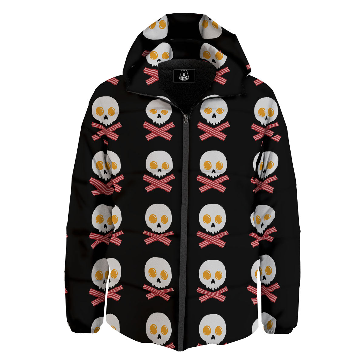 Bacon And Skull Fried Egg Print Pattern Down Jacket-grizzshop