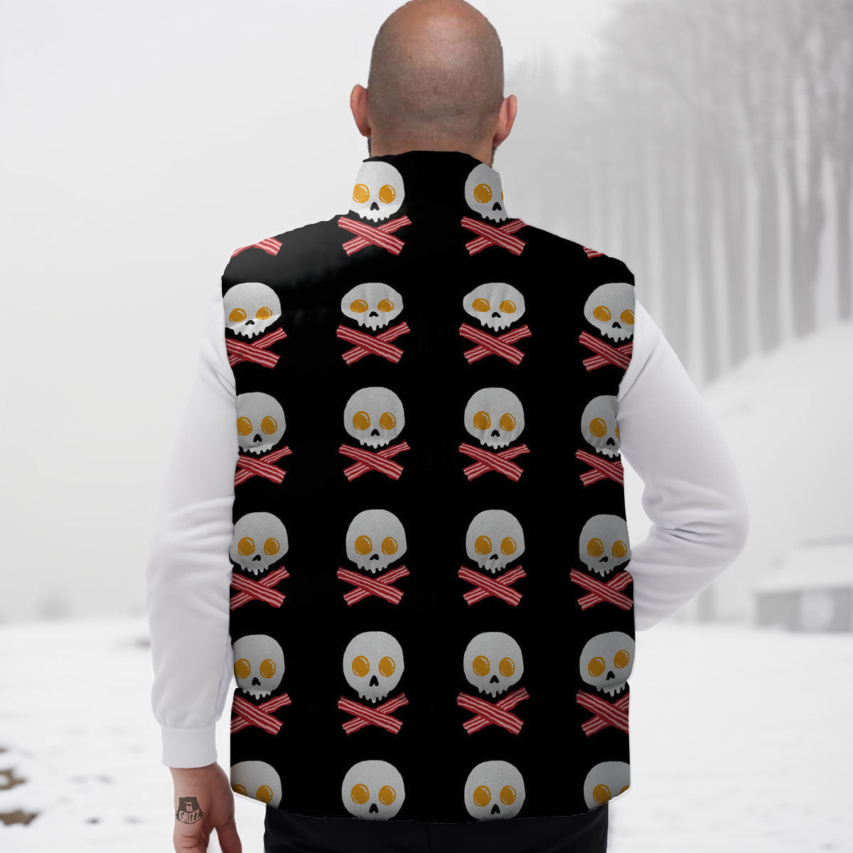 Bacon And Skull Fried Egg Print Pattern Down Vest