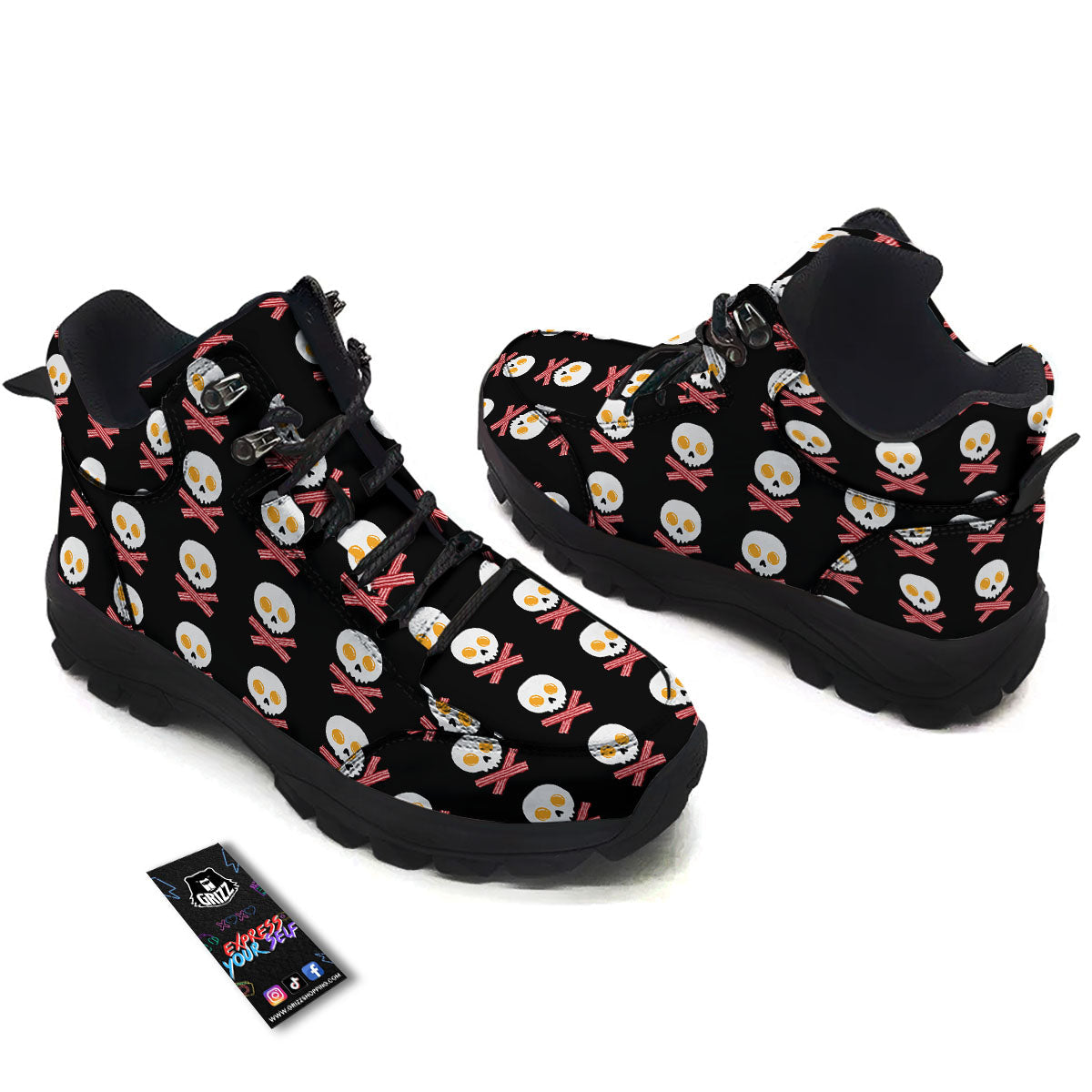 Bacon And Skull Fried Egg Print Pattern Hiking Shoes-grizzshop