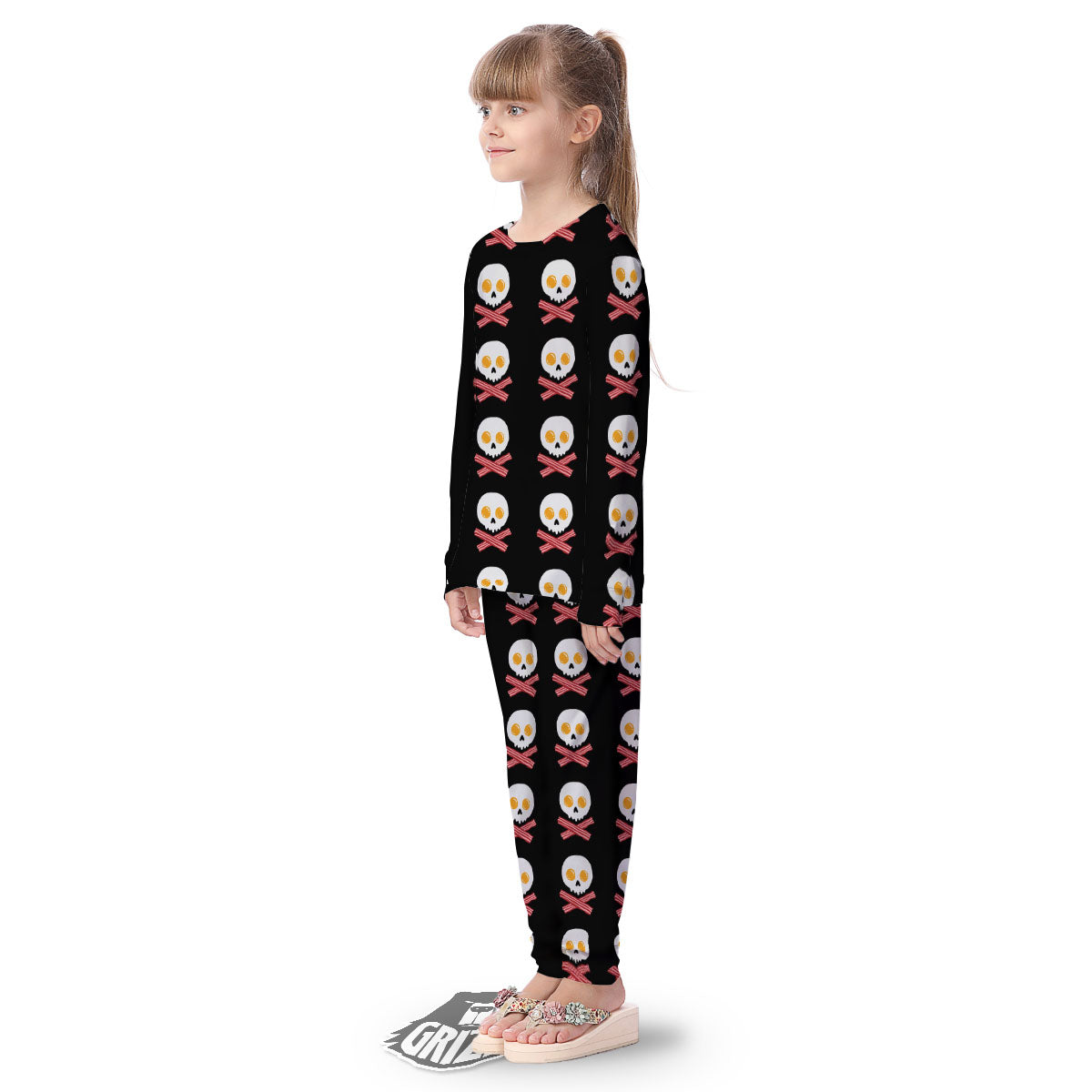 Bacon And Skull Fried Egg Print Pattern Kid's Pajamas-grizzshop