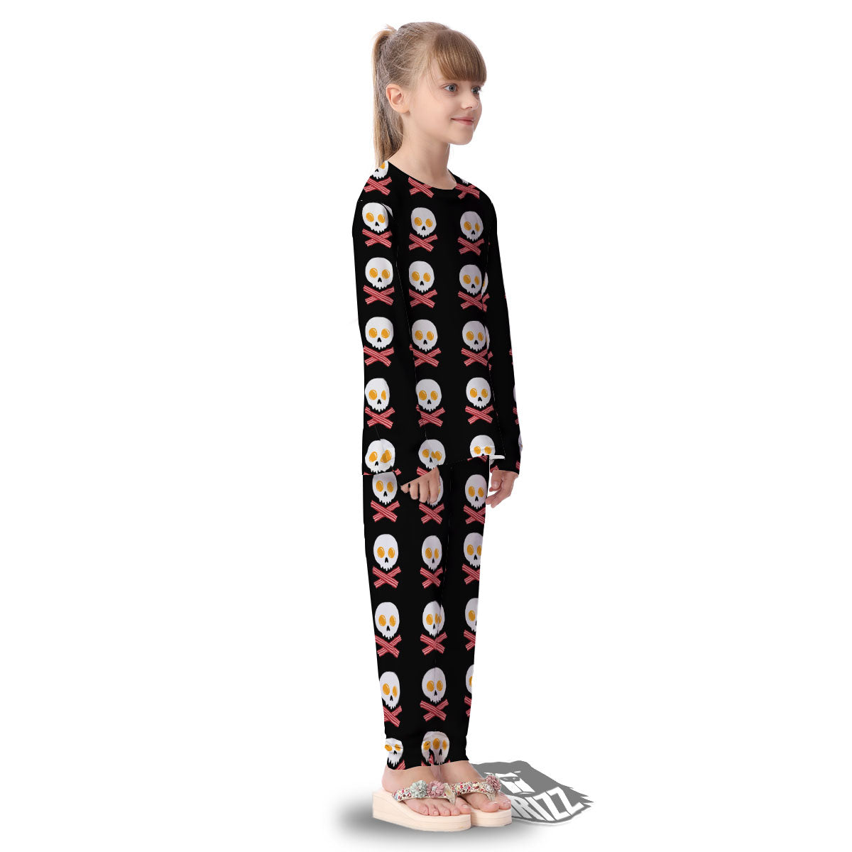 Bacon And Skull Fried Egg Print Pattern Kid's Pajamas-grizzshop