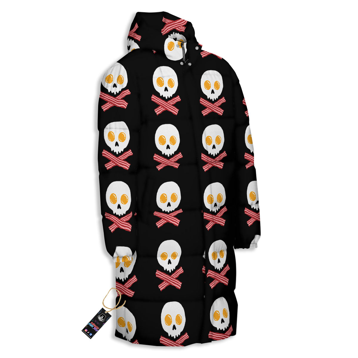 Bacon And Skull Fried Egg Print Pattern Long Down Jacket-grizzshop