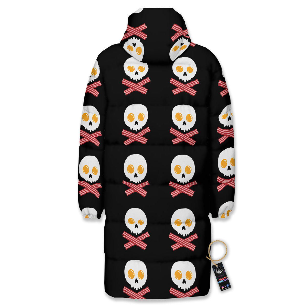 Bacon And Skull Fried Egg Print Pattern Long Down Jacket-grizzshop