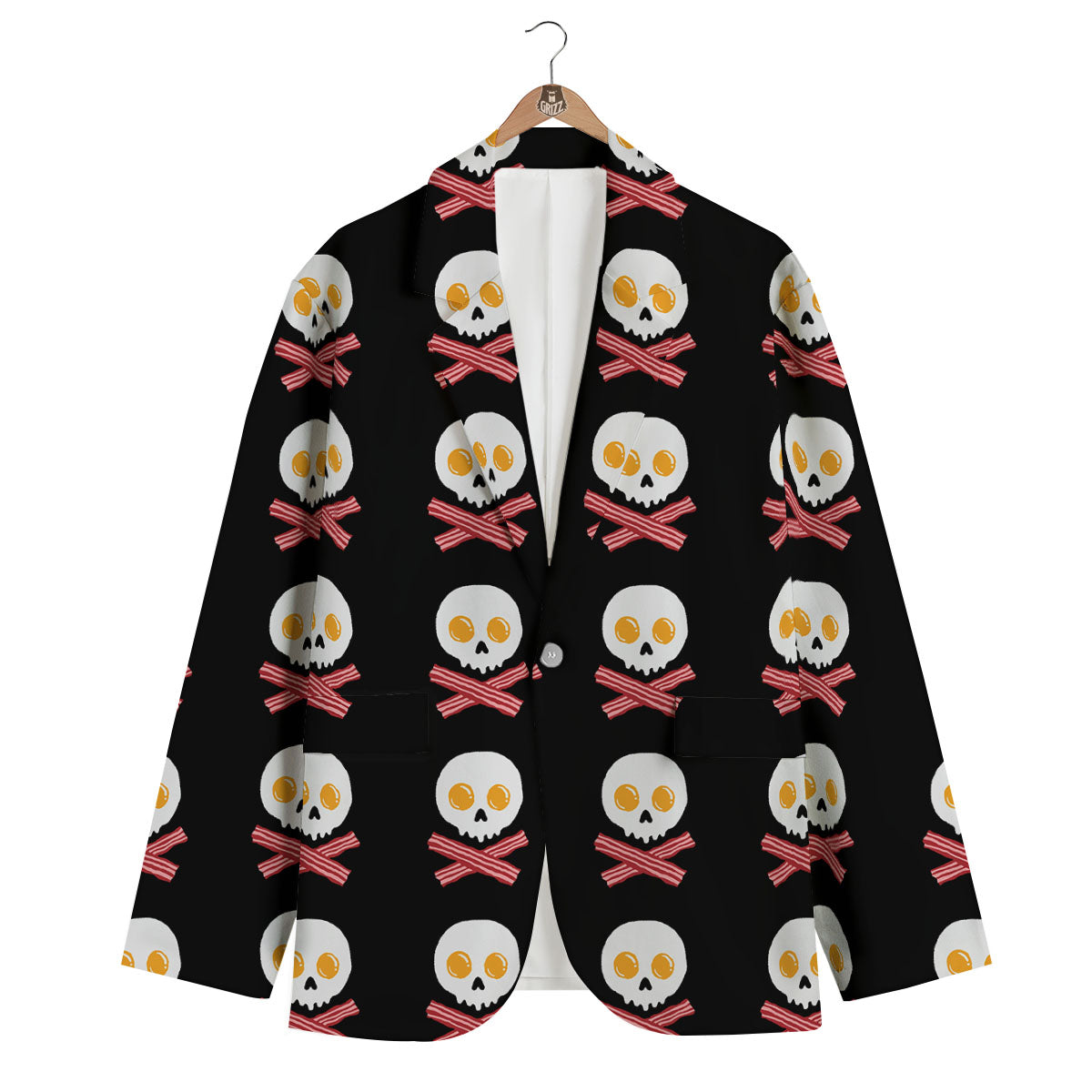 Bacon And Skull Fried Egg Print Pattern Men's Blazer-grizzshop