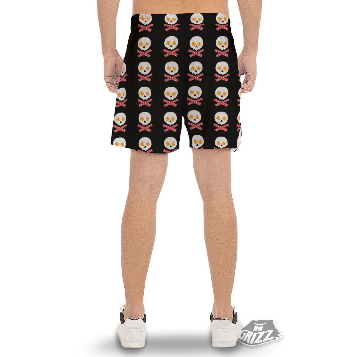 Bacon And Skull Fried Egg Print Pattern Men's Gym Shorts-grizzshop