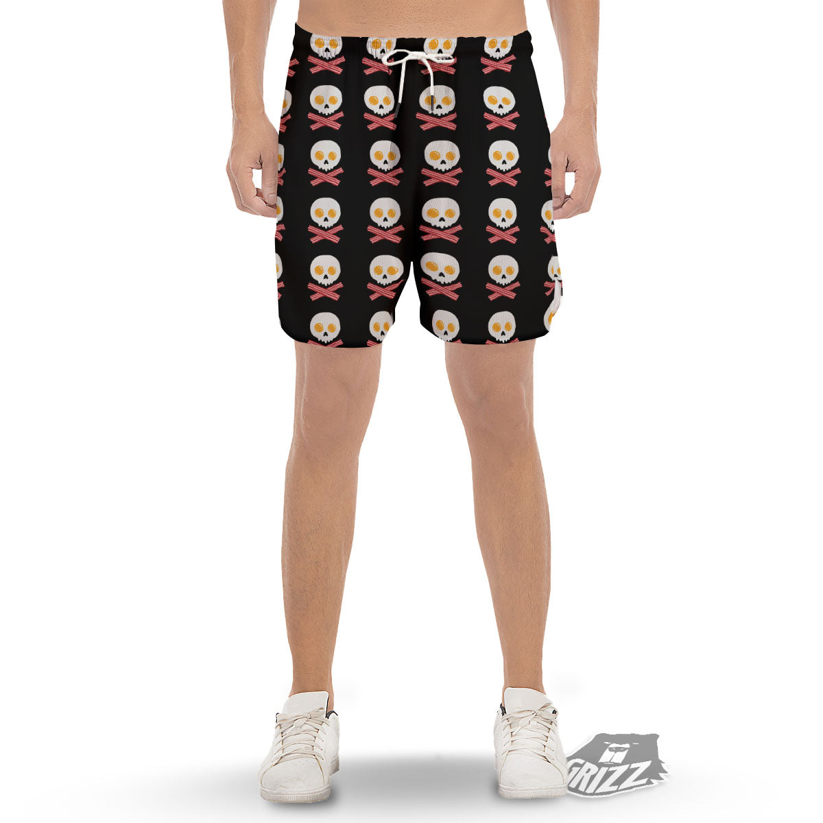 Bacon And Skull Fried Egg Print Pattern Men's Gym Shorts-grizzshop