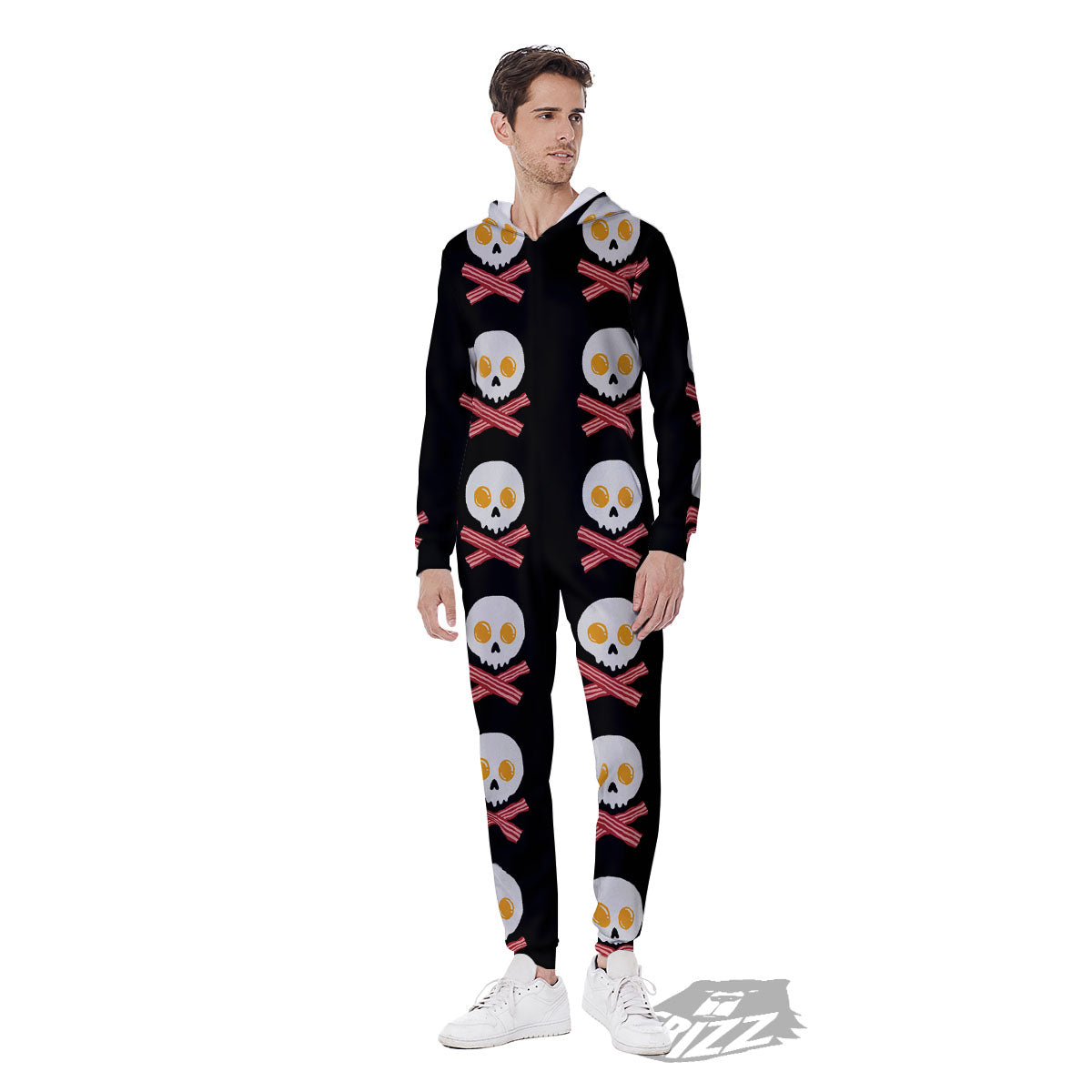 Bacon And Skull Fried Egg Print Pattern Men's Jumpsuit-grizzshop