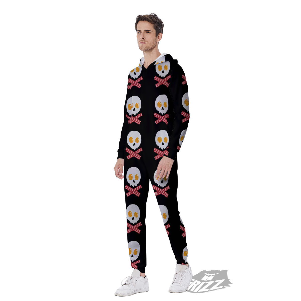 Bacon And Skull Fried Egg Print Pattern Men's Jumpsuit-grizzshop
