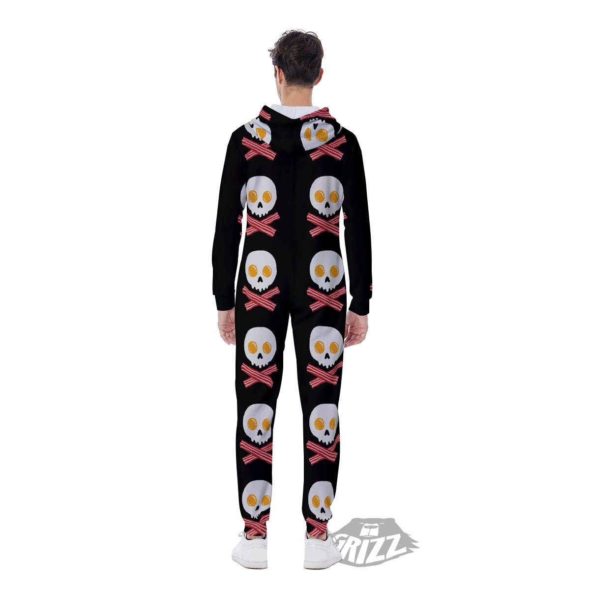 Bacon And Skull Fried Egg Print Pattern Men's Jumpsuit-grizzshop