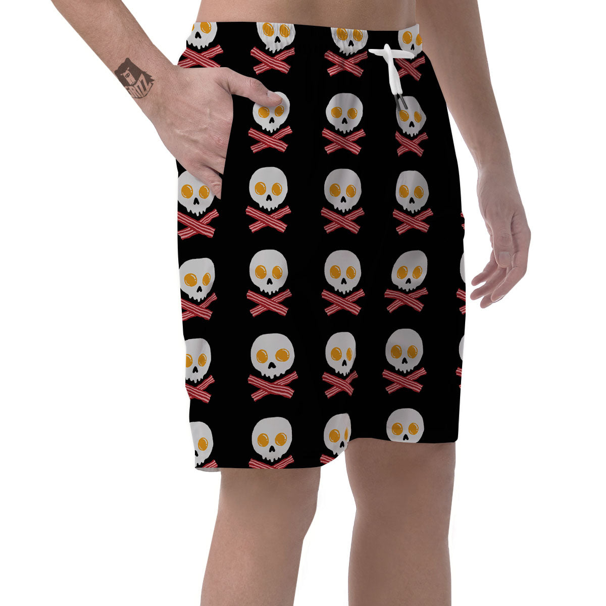 Bacon And Skull Fried Egg Print Pattern Men's Shorts-grizzshop