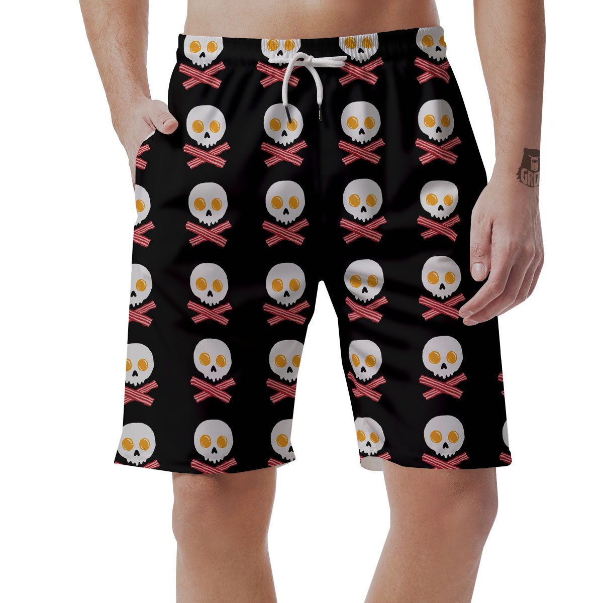 Bacon And Skull Fried Egg Print Pattern Men's Shorts-grizzshop