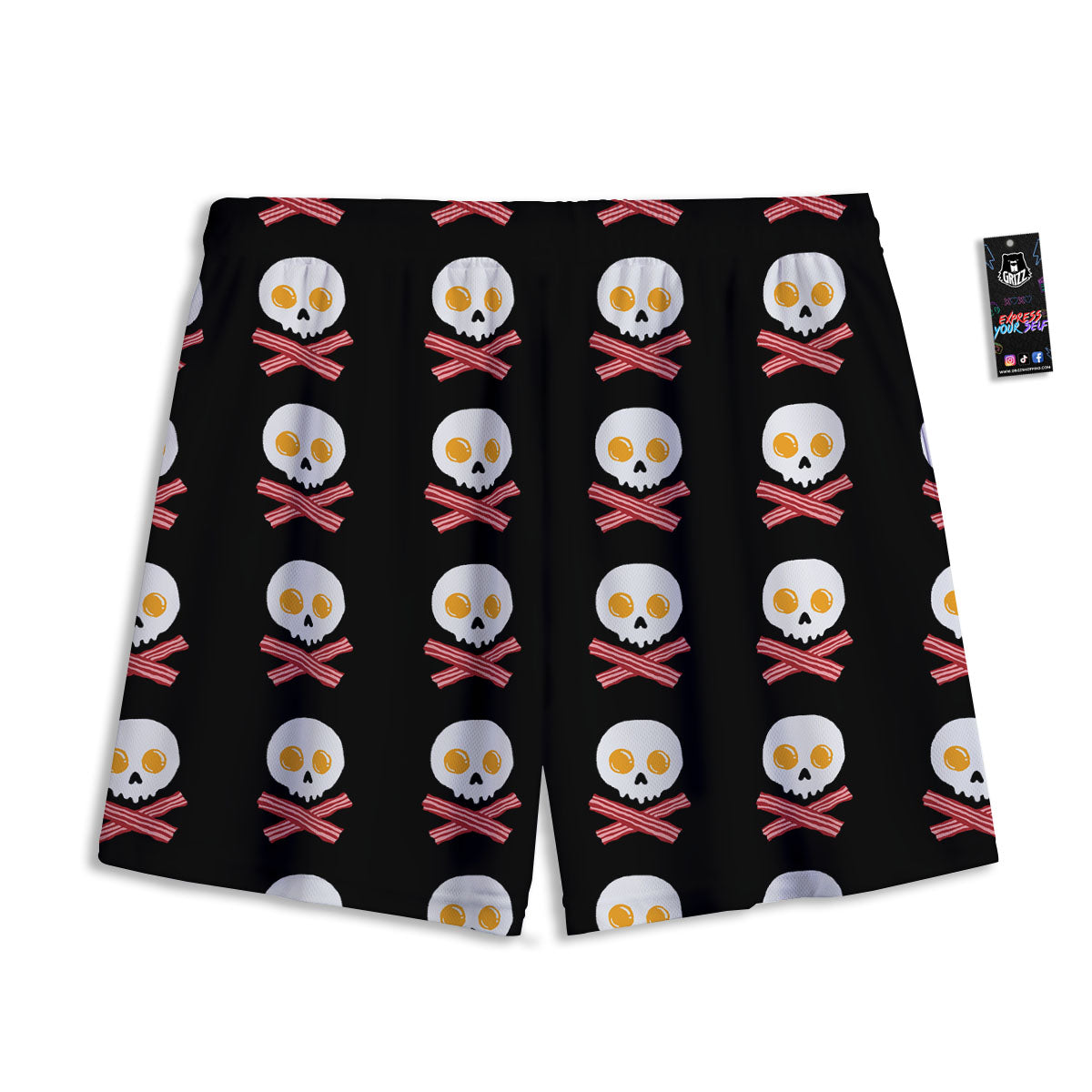 Bacon And Skull Fried Egg Print Pattern Mesh Shorts