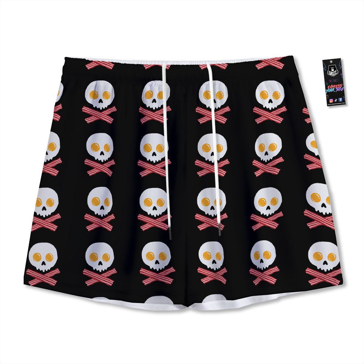 Bacon And Skull Fried Egg Print Pattern Mesh Shorts