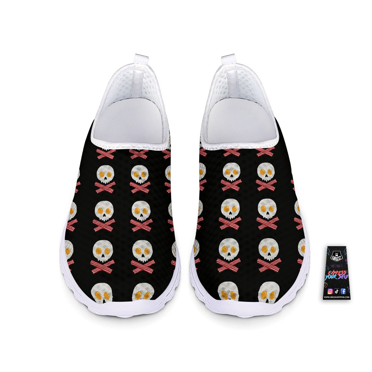 Bacon And Skull Fried Egg Print Pattern Nurse Shoes-grizzshop