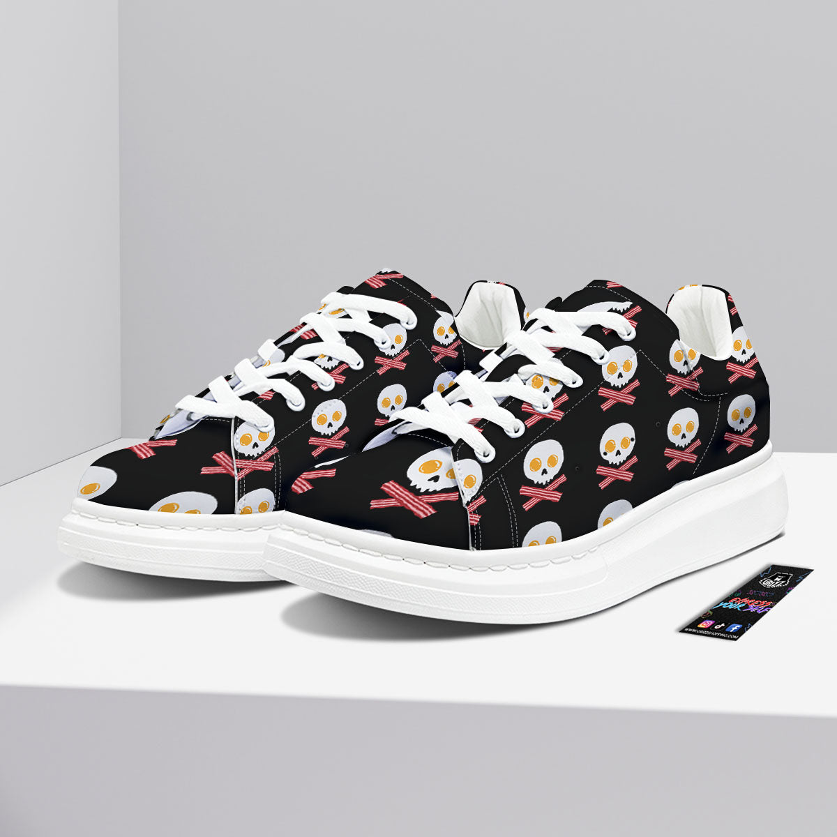 Bacon And Skull Fried Egg Print Pattern Platform Shoes-grizzshop
