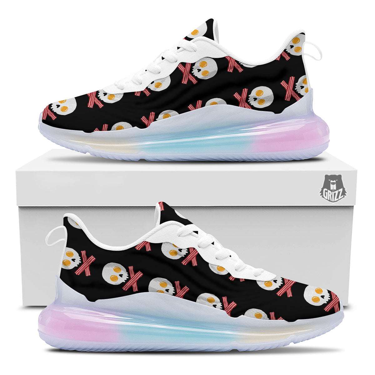 Bacon And Skull Fried Egg Print Pattern Running Sneakers-grizzshop