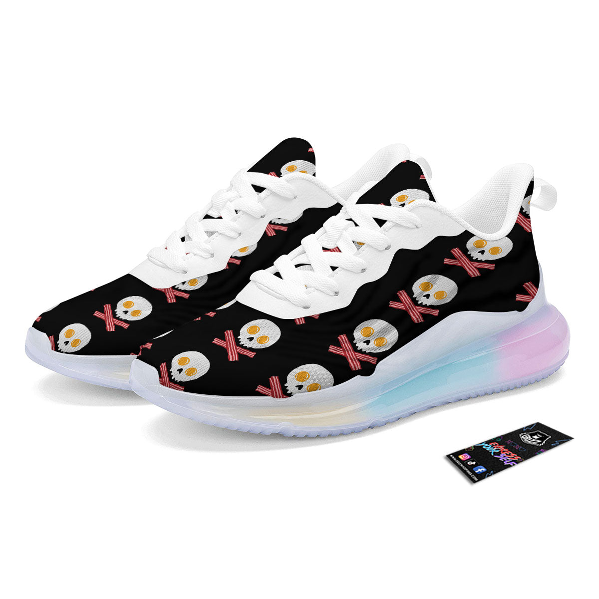 Bacon And Skull Fried Egg Print Pattern Running Sneakers-grizzshop