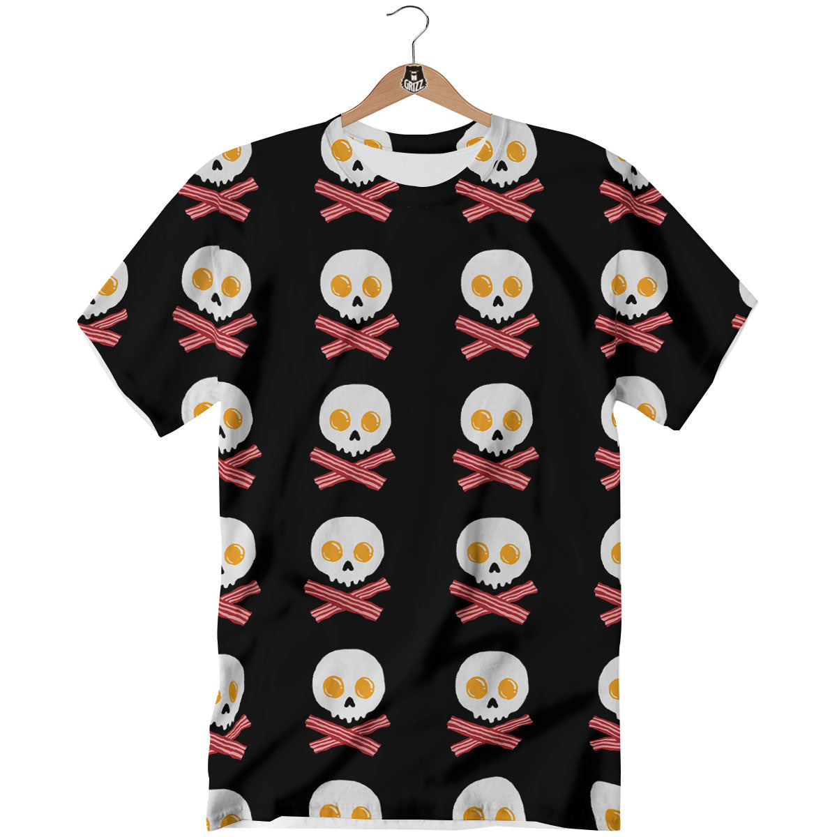 Bacon And Skull Fried Egg Print Pattern T-Shirt-grizzshop