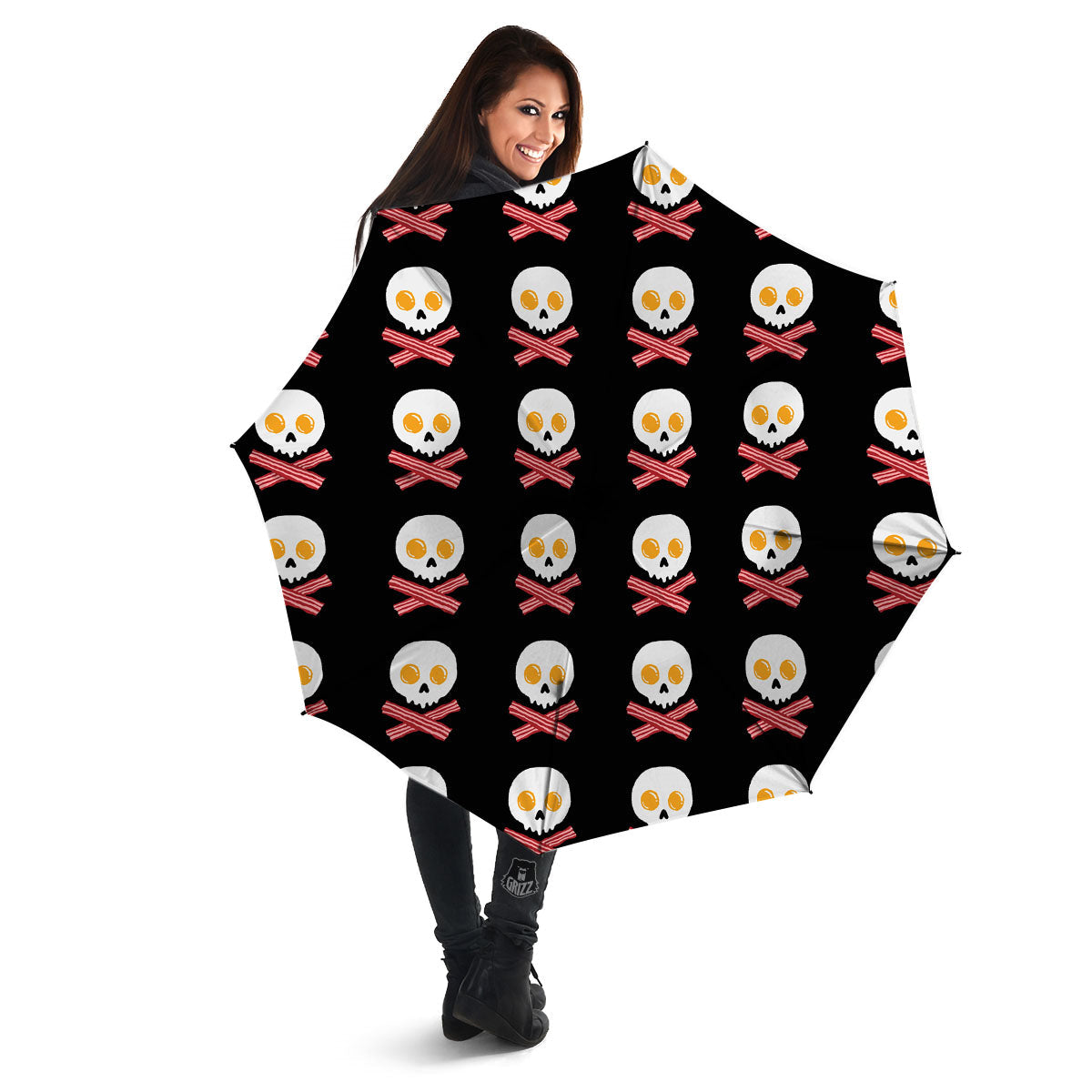 Bacon And Skull Fried Egg Print Pattern Umbrella-grizzshop