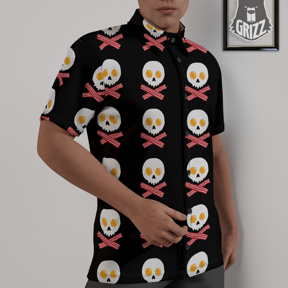 Bacon And Skull Fried Egg Print Pattern Untucked Shirts-grizzshop