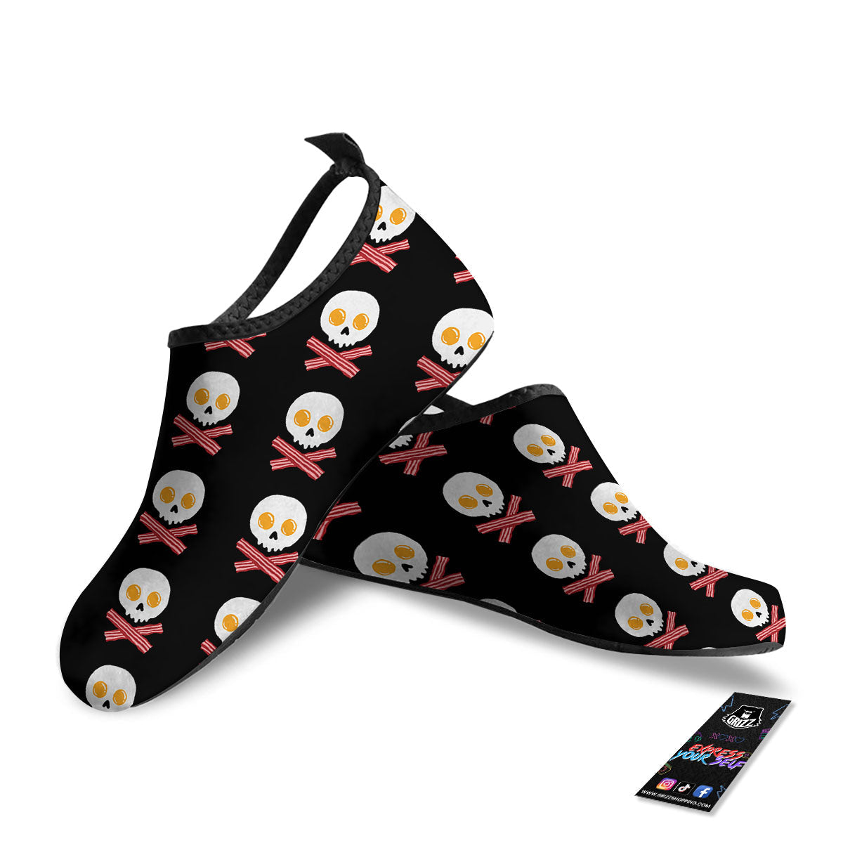Bacon And Skull Fried Egg Print Pattern Water Shoes-grizzshop