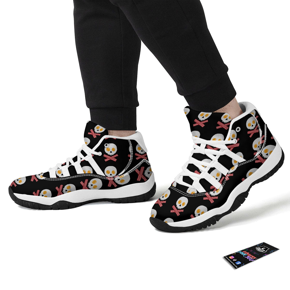 Bacon And Skull Fried Egg Print Pattern White Bball Shoes-grizzshop