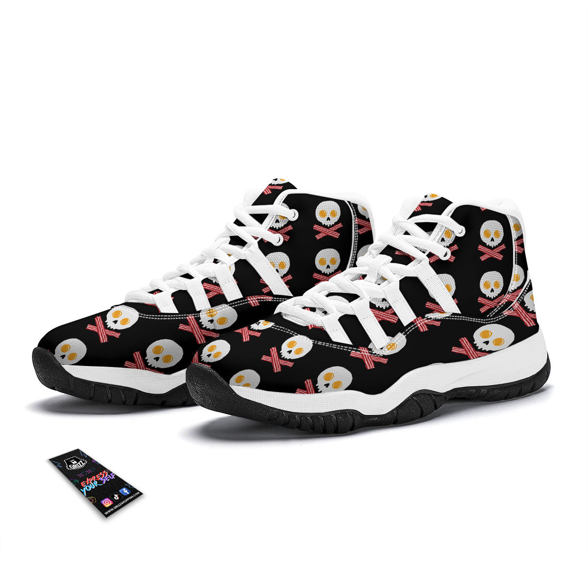 Bacon And Skull Fried Egg Print Pattern White Bball Shoes-grizzshop