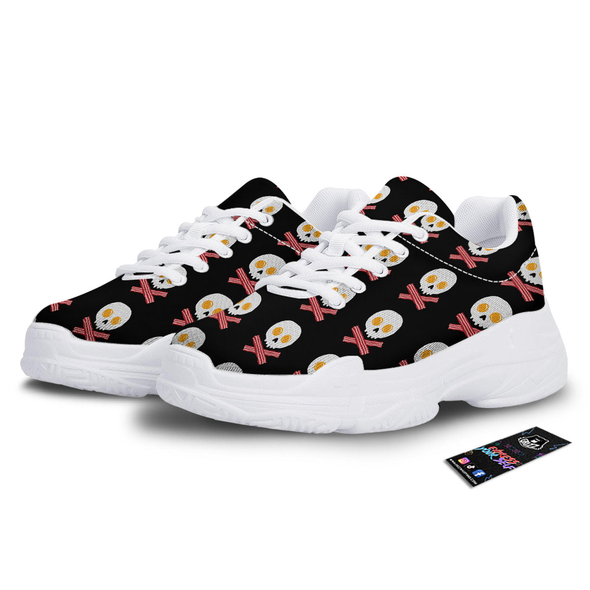 Bacon And Skull Fried Egg Print Pattern White Chunky Shoes-grizzshop