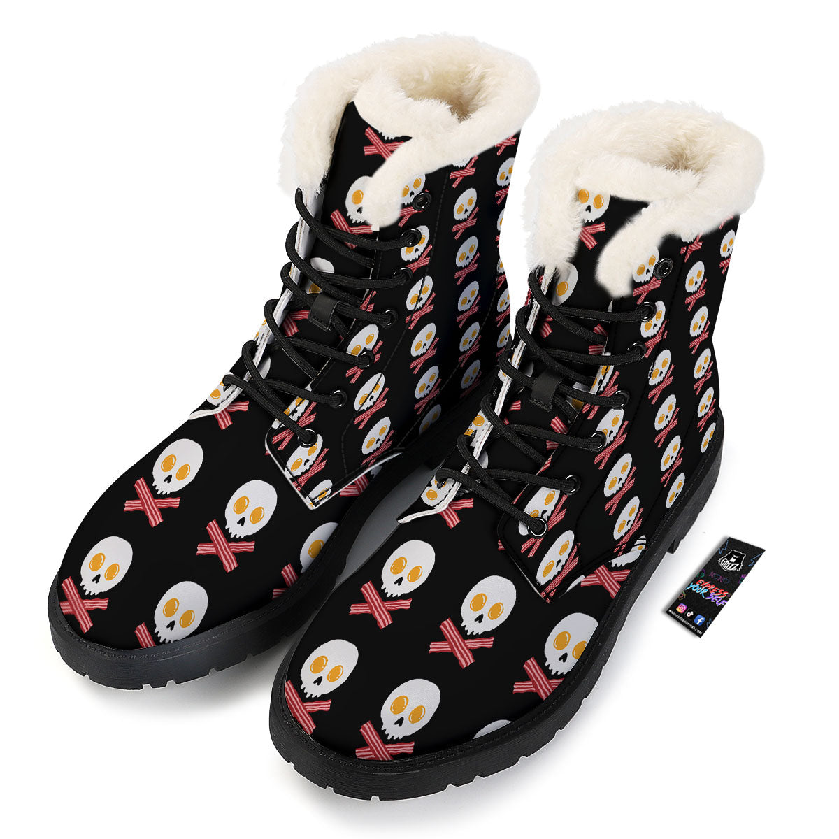Bacon And Skull Fried Egg Print Pattern Winter Boots-grizzshop