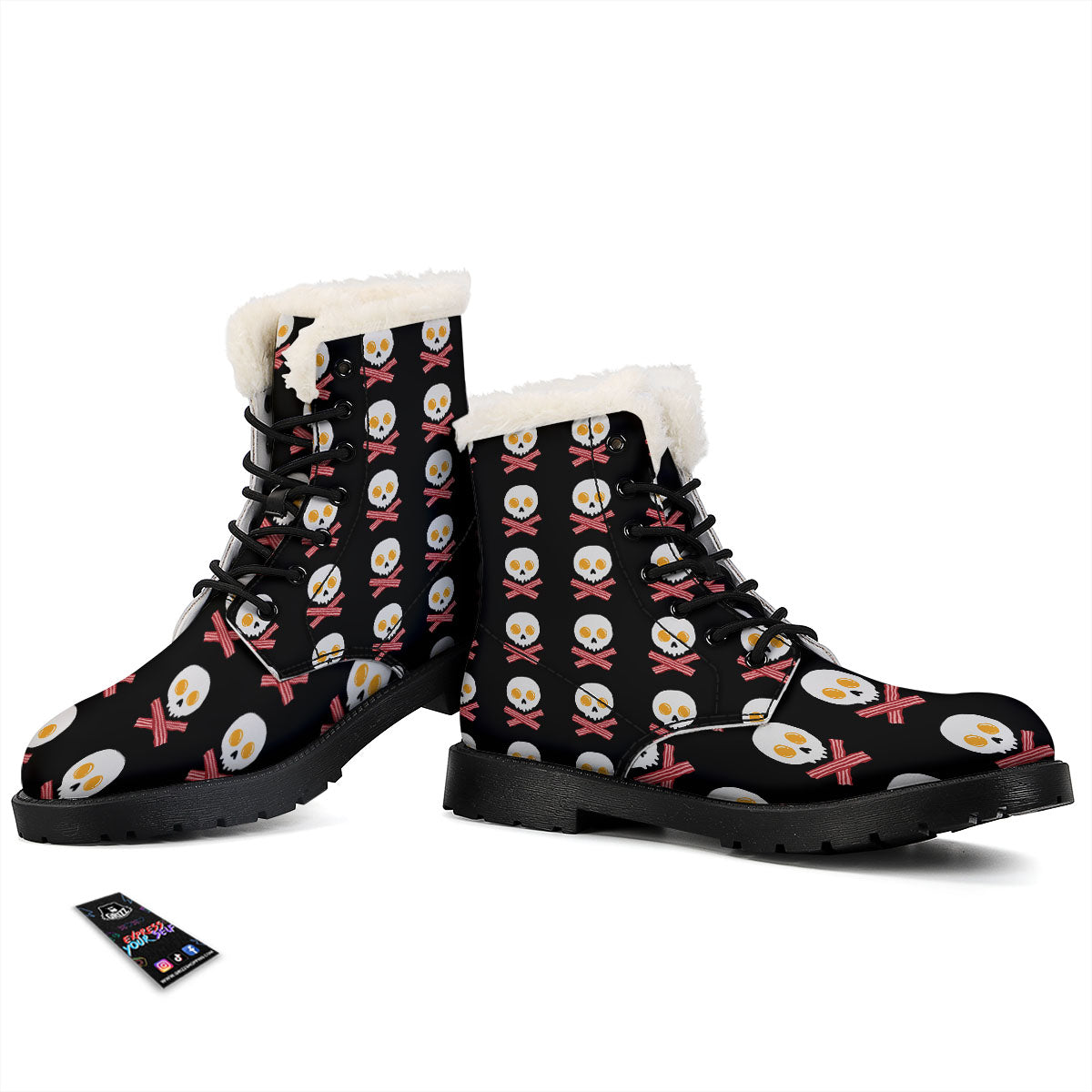 Bacon And Skull Fried Egg Print Pattern Winter Boots-grizzshop