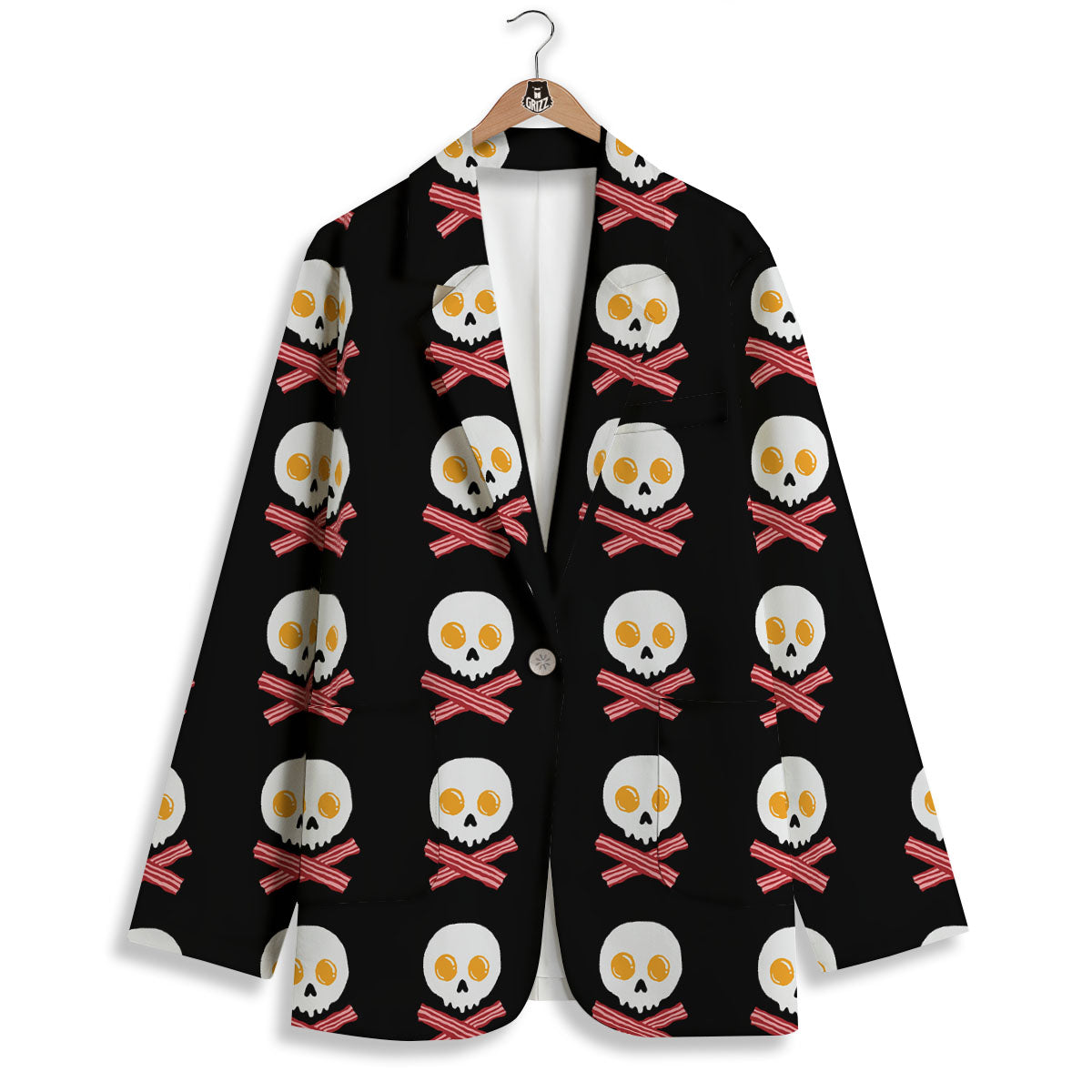 Bacon And Skull Fried Egg Print Pattern Women's Blazer-grizzshop
