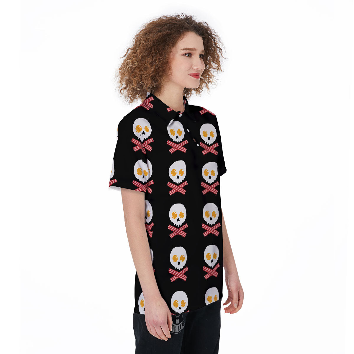 Bacon And Skull Fried Egg Print Pattern Women's Golf Shirts-grizzshop