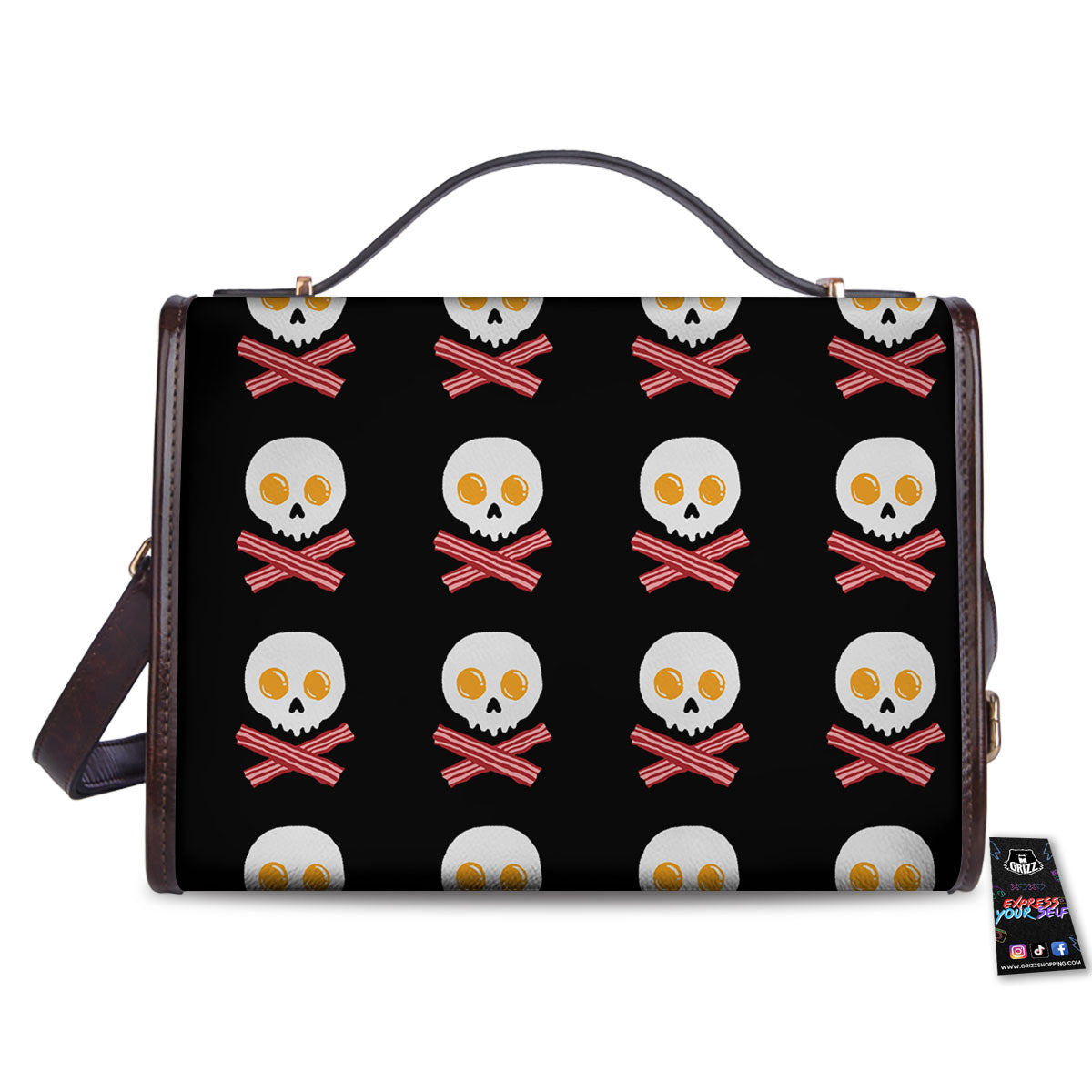 Bacon And Skull Fried Egg Print Pattern Women's Satchel Bag-grizzshop