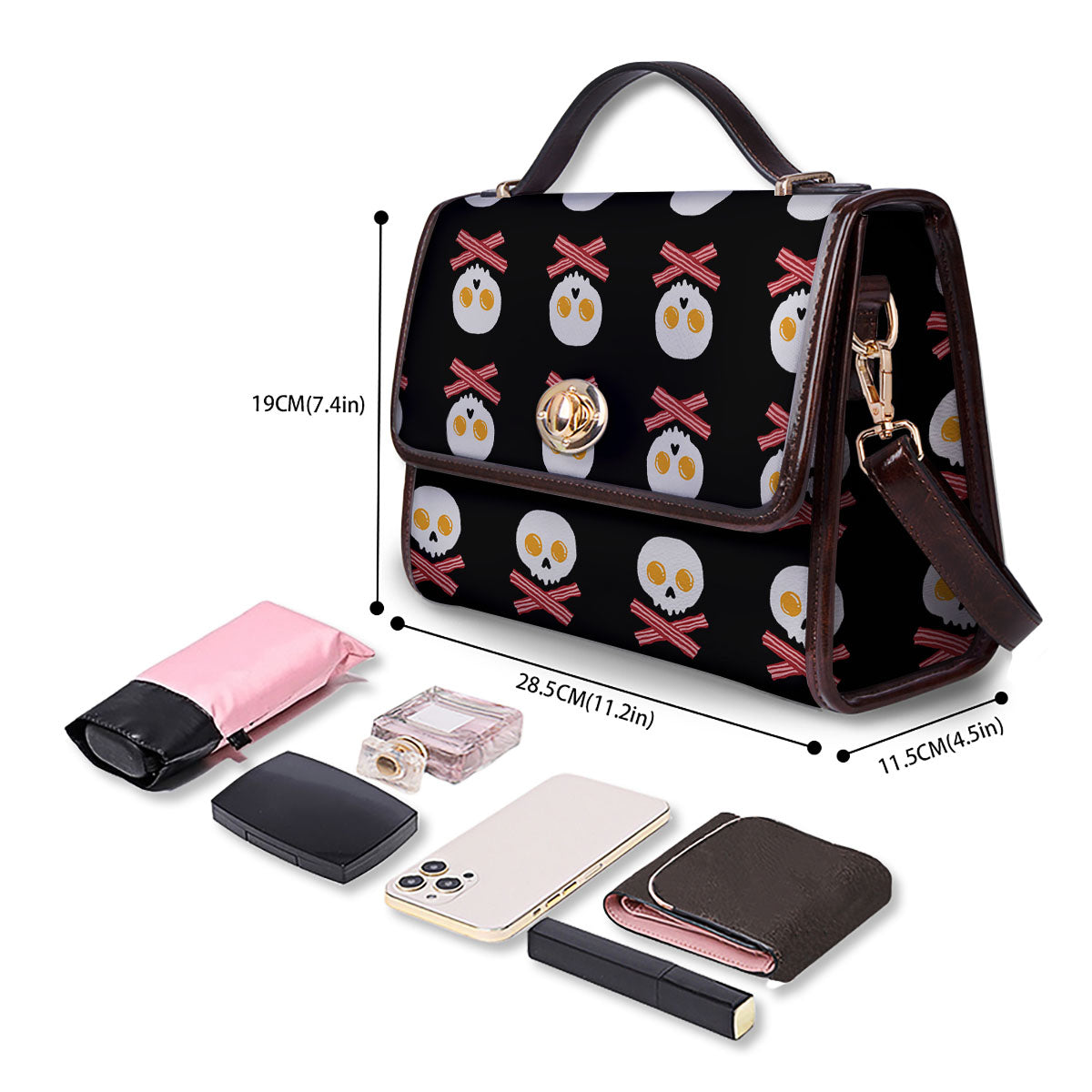 Bacon And Skull Fried Egg Print Pattern Women's Satchel Bag-grizzshop