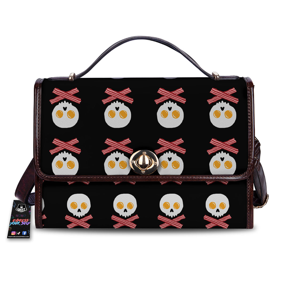 Bacon And Skull Fried Egg Print Pattern Women's Satchel Bag-grizzshop