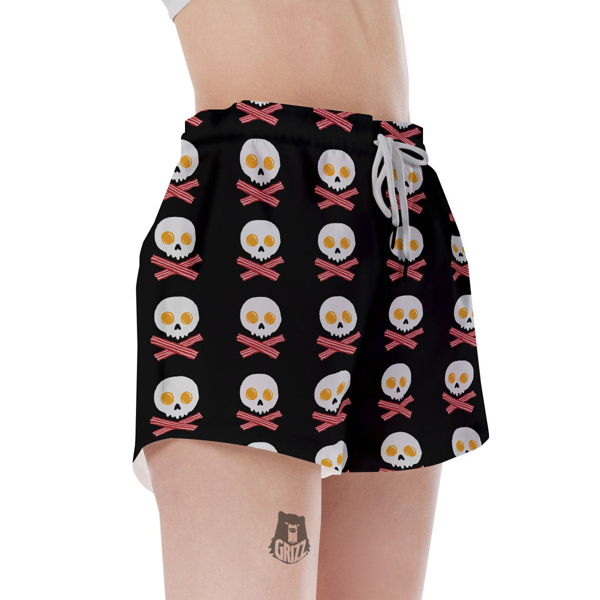 Bacon And Skull Fried Egg Print Pattern Women's Shorts-grizzshop