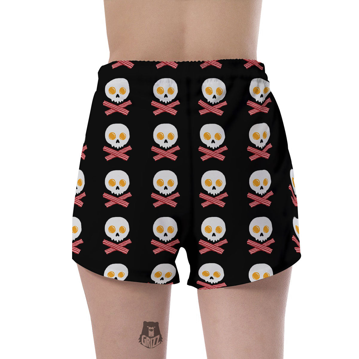 Bacon And Skull Fried Egg Print Pattern Women's Shorts-grizzshop