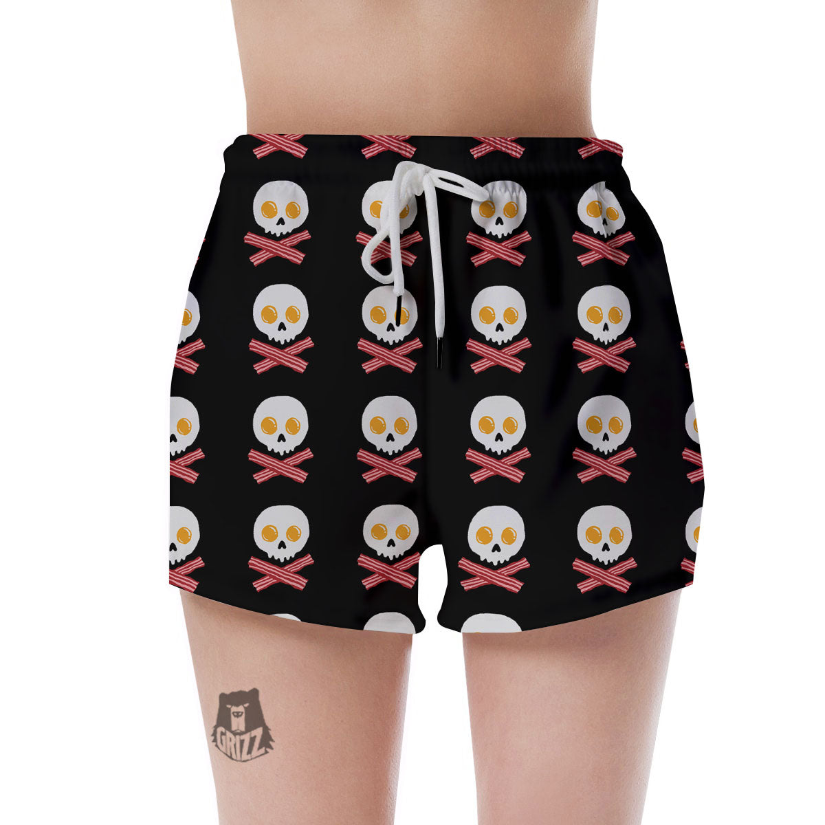 Bacon And Skull Fried Egg Print Pattern Women's Shorts-grizzshop