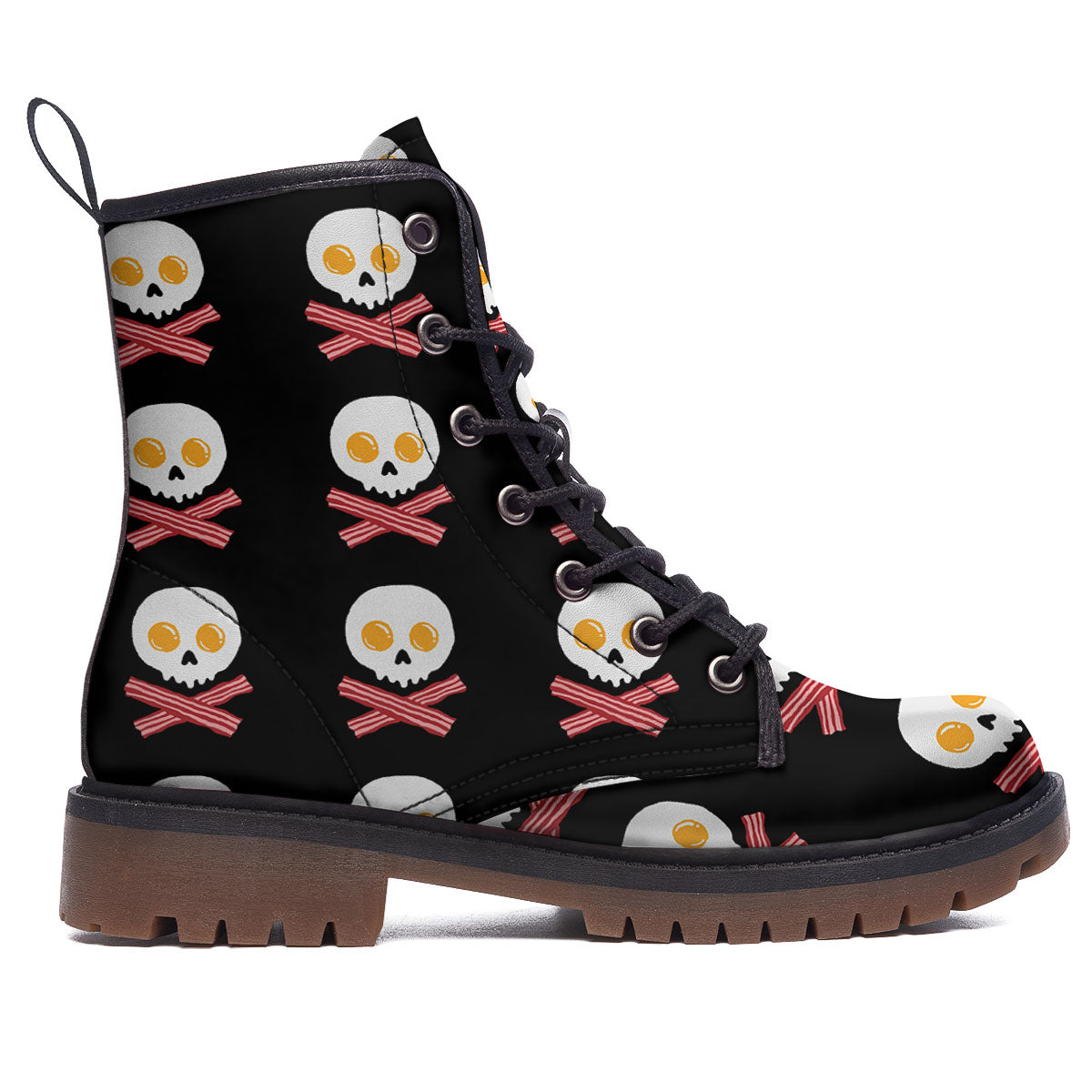 Bacon And Skull Fried Egg Print Pattern Work Boots-grizzshop