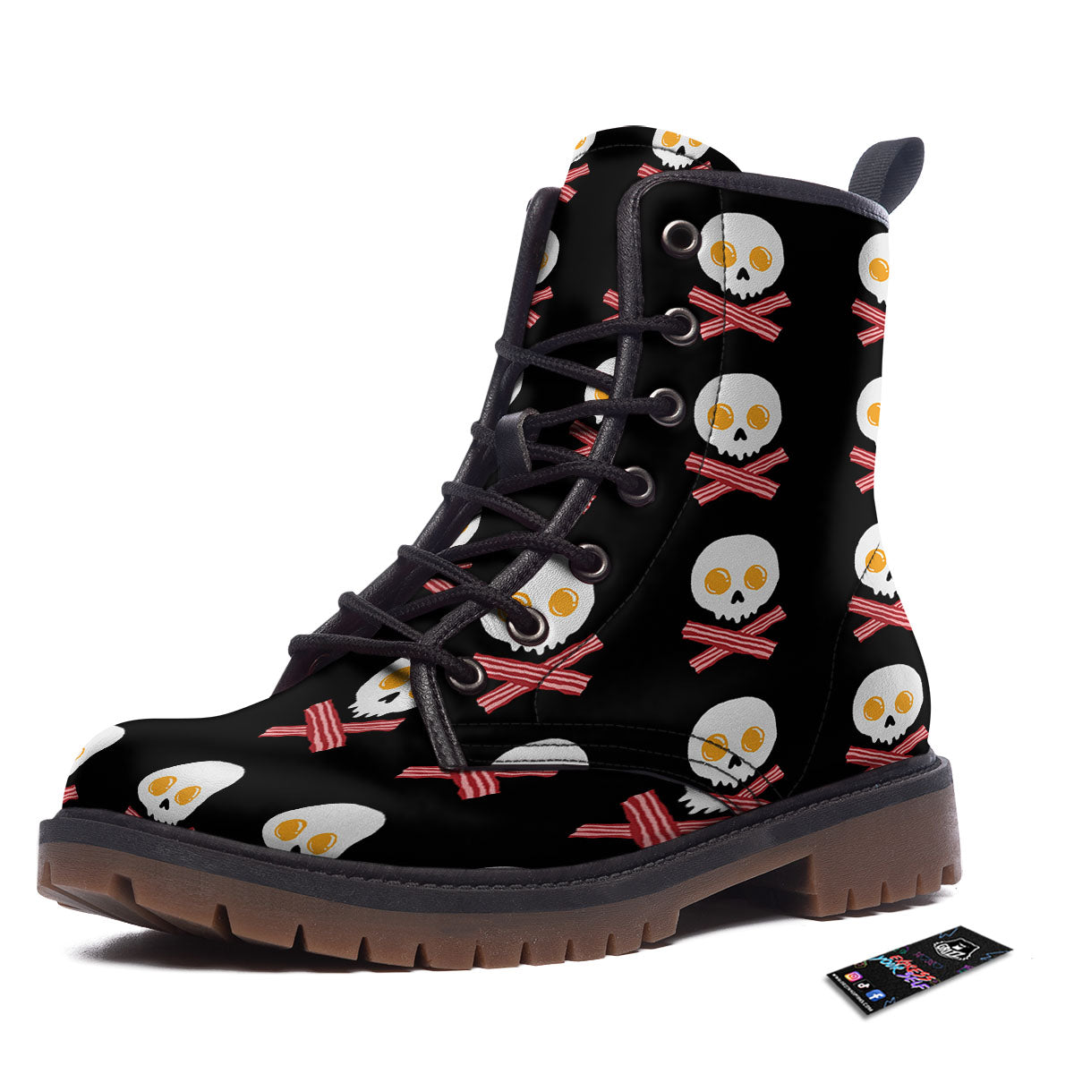 Bacon And Skull Fried Egg Print Pattern Work Boots-grizzshop