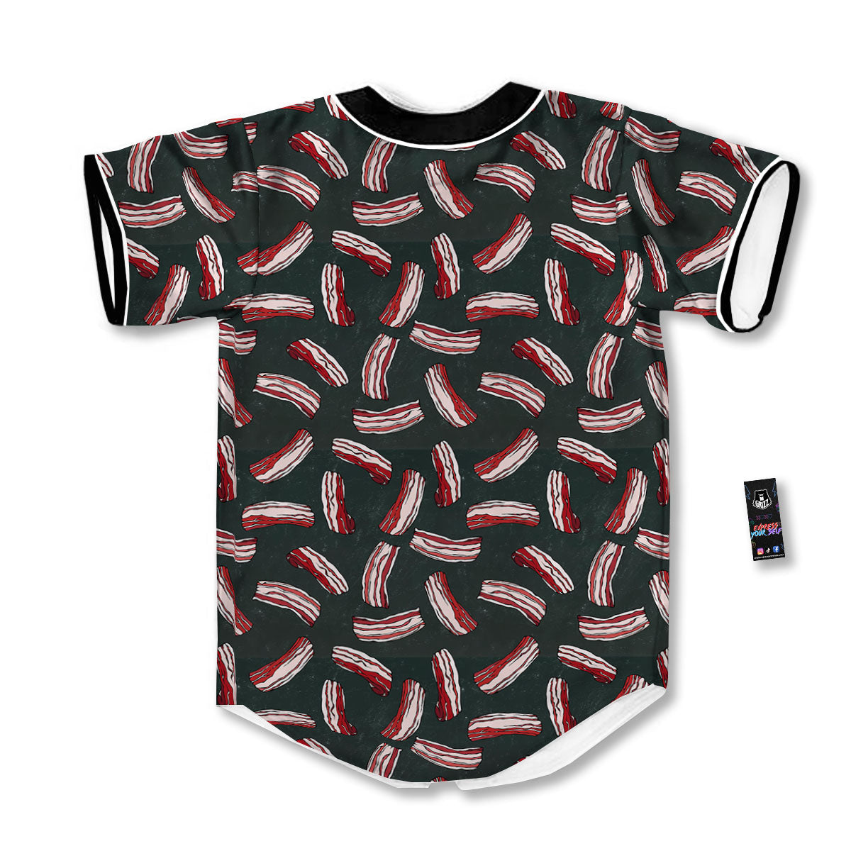 Bacon Black Print Pattern Baseball Jersey-grizzshop