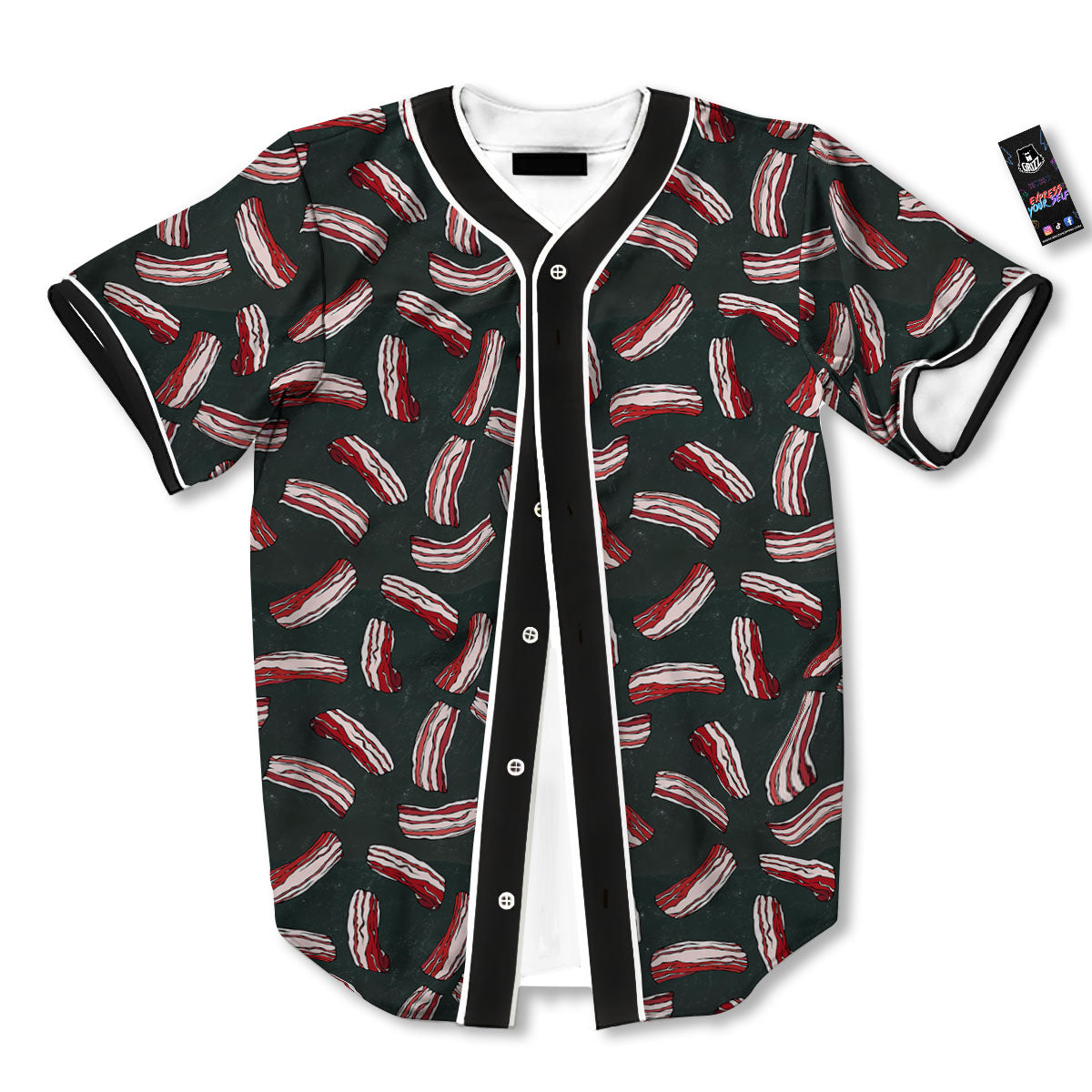 Bacon Black Print Pattern Baseball Jersey-grizzshop